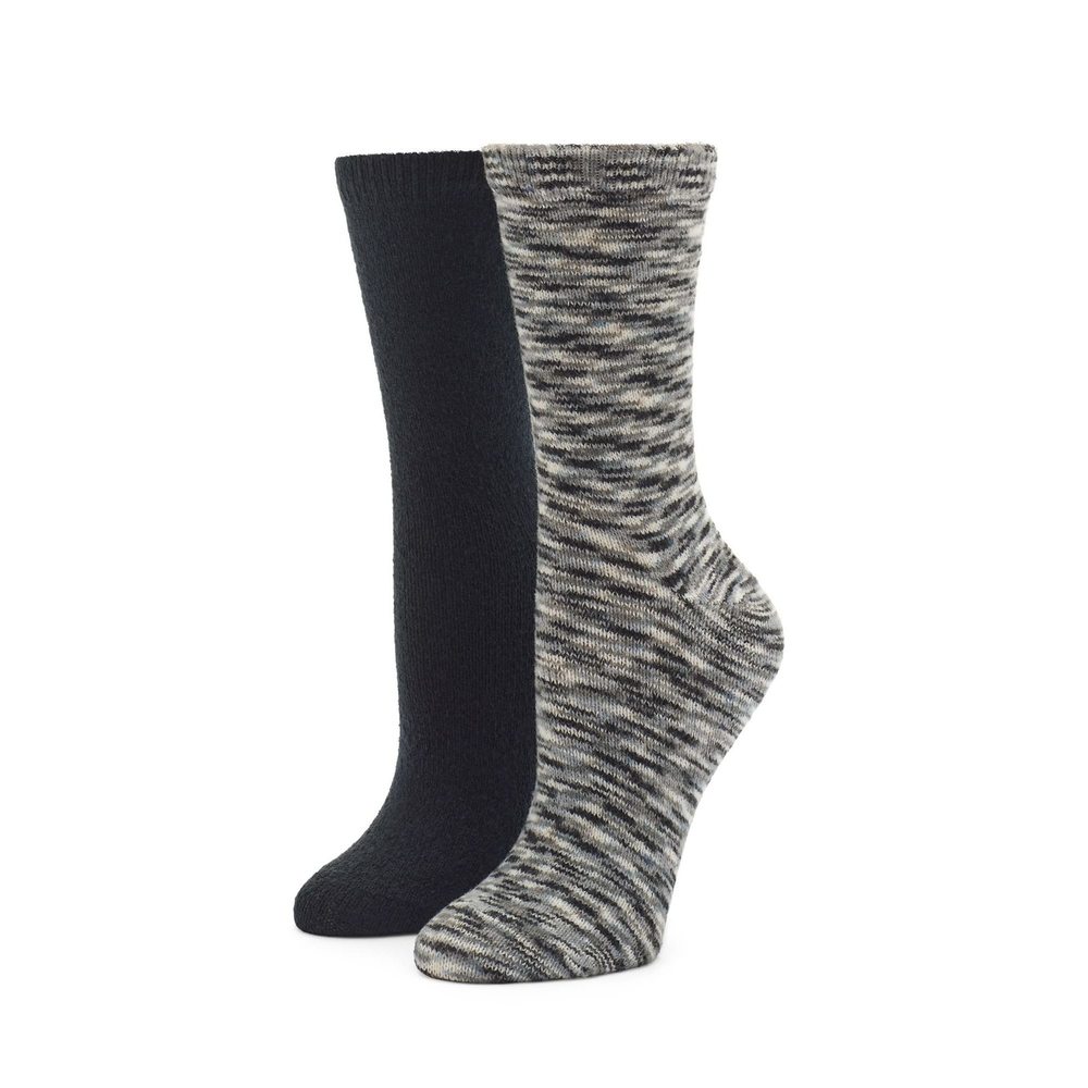 HUE Women's Dyed Boot Socks 2 Pair Pack, Black Space Dye/Black, One Size